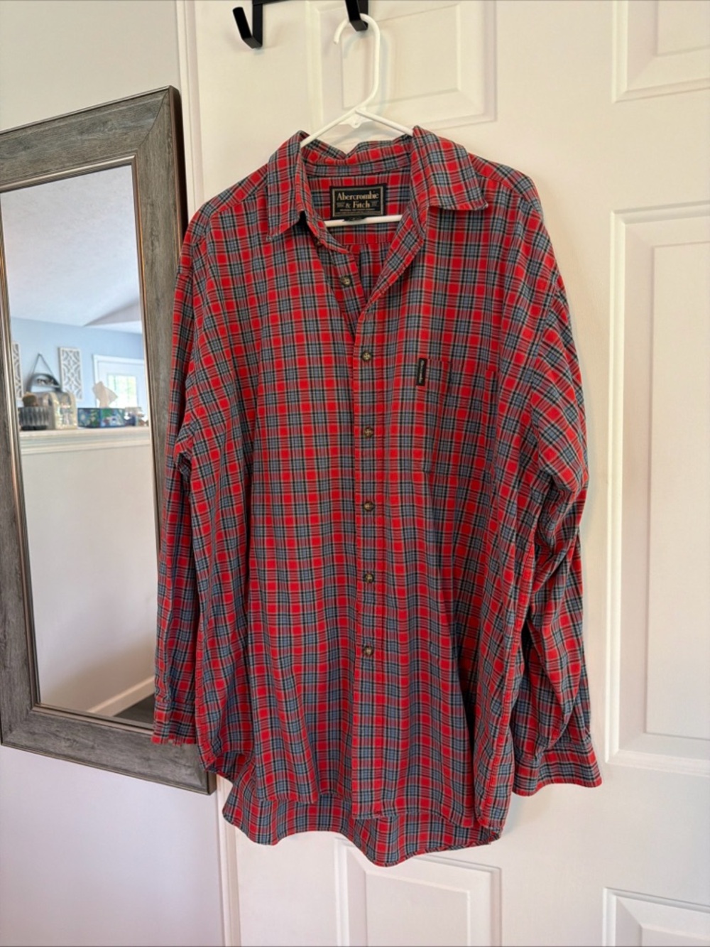 Abercrombie & Fitch Red and Navy Plaid Button-Down Shirt